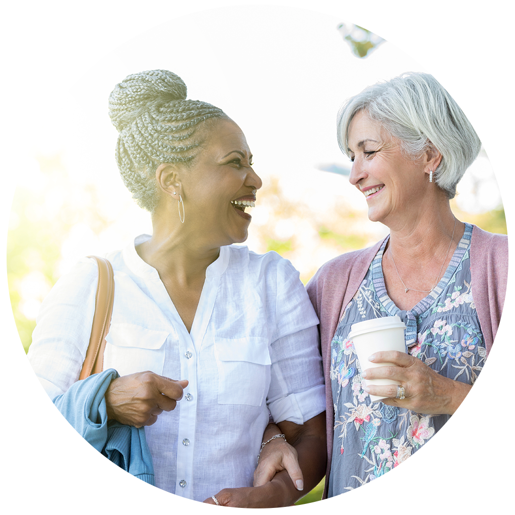 Two women on a talking on a walk